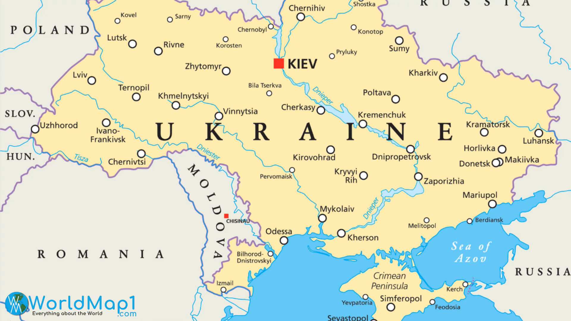 Moldova and Ukraine Boundaries Map